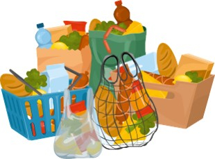An illustration of groceries, that were delivered to Colin and his family,. 